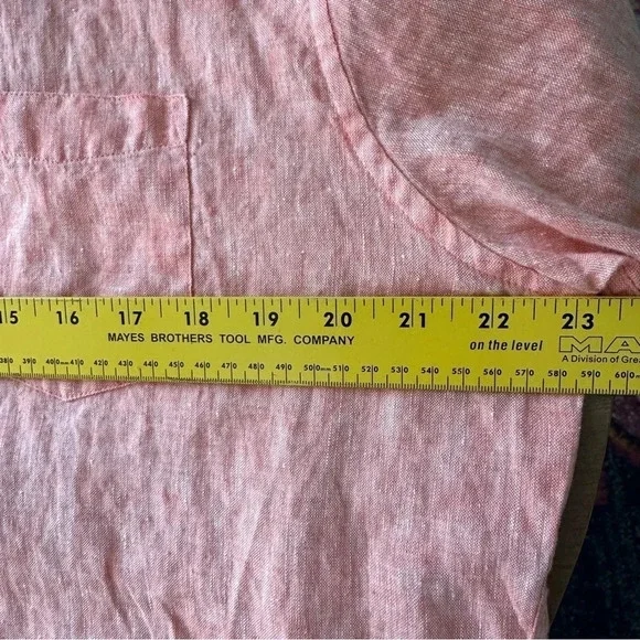 Baird McNutt Linen Short Sleeve Button Down Peach Sz Large Classic Breezy Beach - Picture 12 of 12